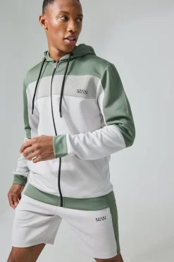 boohooMAN Active Scuba Mesh Panel Zip Through Short Tracksuit | UK| Tracksuits