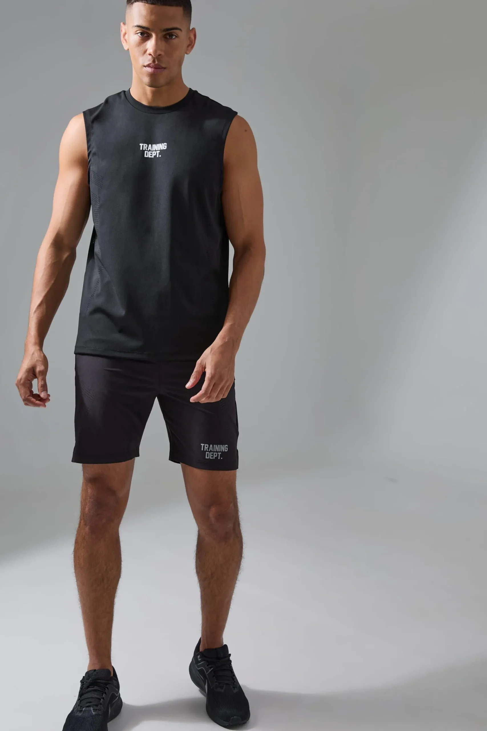 boohooMAN Active Training Dept Perforated Tank & Short Set | UK| Tracksuits