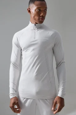 boohooMAN Active Training Dept Perforated Slim Fit 1/4 Zip Top | UK| Hoodies & Sweatshirts