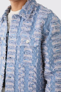 boohooMAN All Over Distressed Denim Jacket | UK| Coats & Jackets