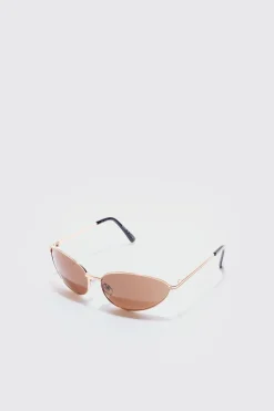 boohooMAN Angled Metal Sunglasses With Brown Lens In | UK| Sunglasses