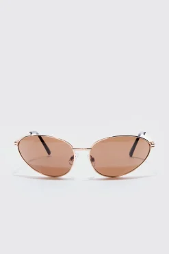 boohooMAN Angled Metal Sunglasses With Brown Lens In | UK| Sunglasses