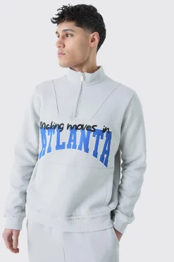 boohooMAN Atlanta Varsity 1/4 Zip Sweatshirt | UK| Hoodies & Sweatshirts