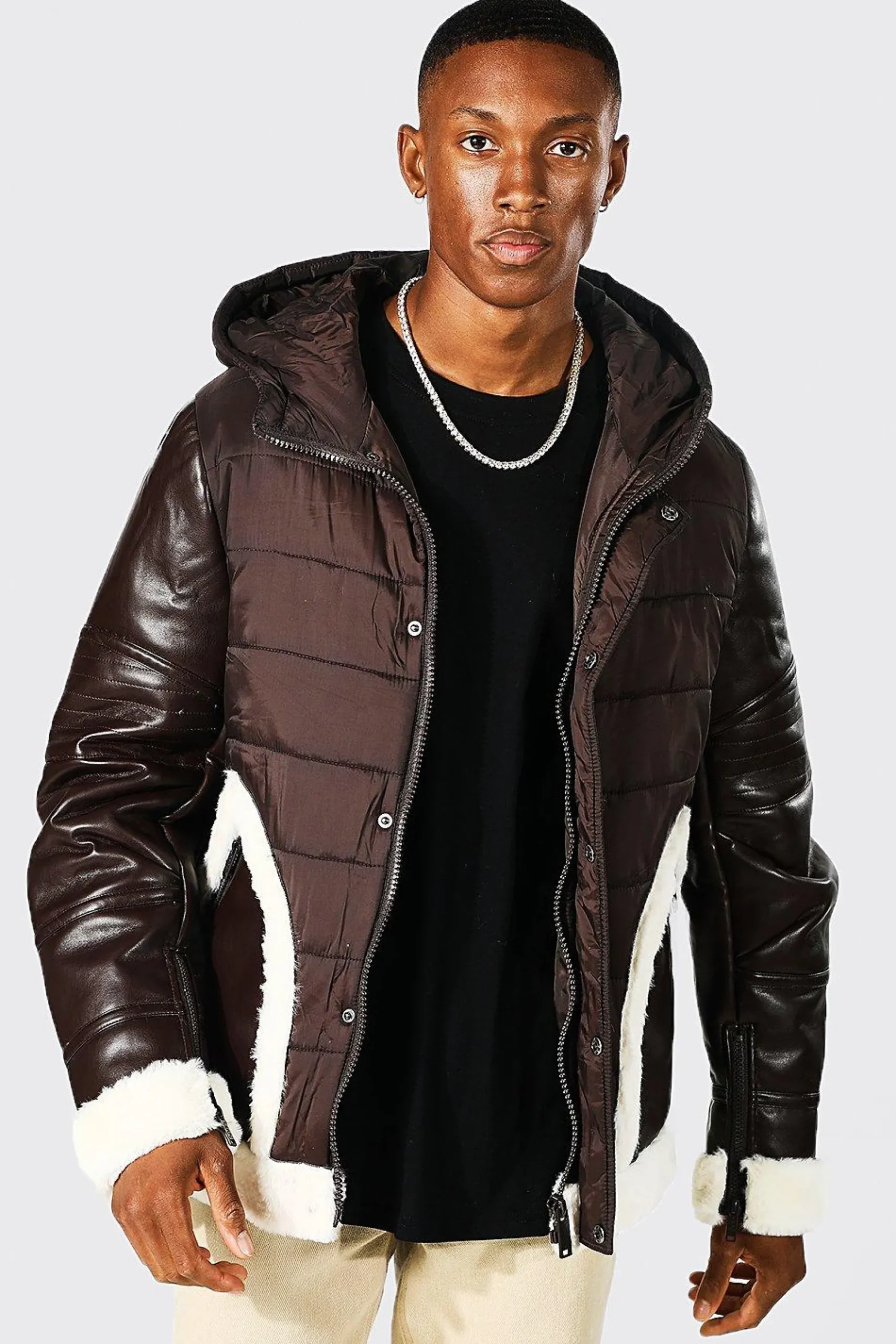 boohooMAN Aviator With Puffer Body Styling | UK| Coats & Jackets