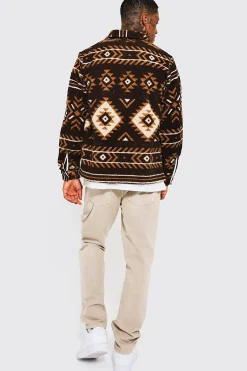 boohooMAN Aztec Print Borg Overshirt | UK| Shirts