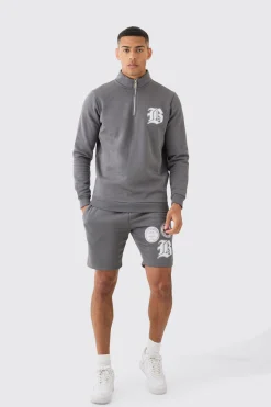 boohooMAN B Applique Funnel Neck Short Tracksuit | UK| Tracksuits