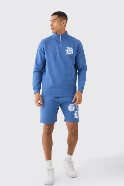 boohooMAN B Applique Funnel Neck Short Tracksuit | UK| Tracksuits