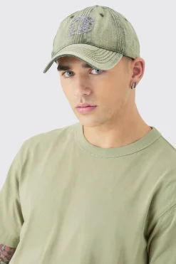 boohooMAN B Embroidered Washed Denim Cap In | UK| Hats & Caps