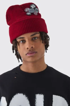 boohooMAN Badge And Pin Detail Beanie In | UK| Hats & Caps