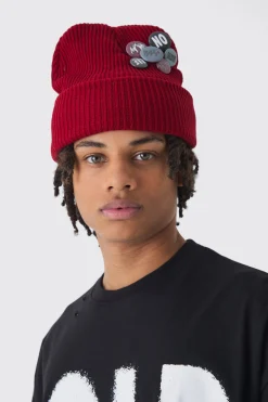 boohooMAN Badge And Pin Detail Beanie In | UK| Hats & Caps