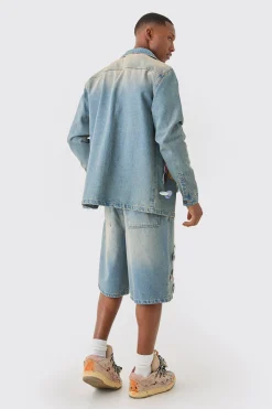 boohooMAN Badge Detail Revere Collar Denim Overshirt | UK| Shirts|Jeans