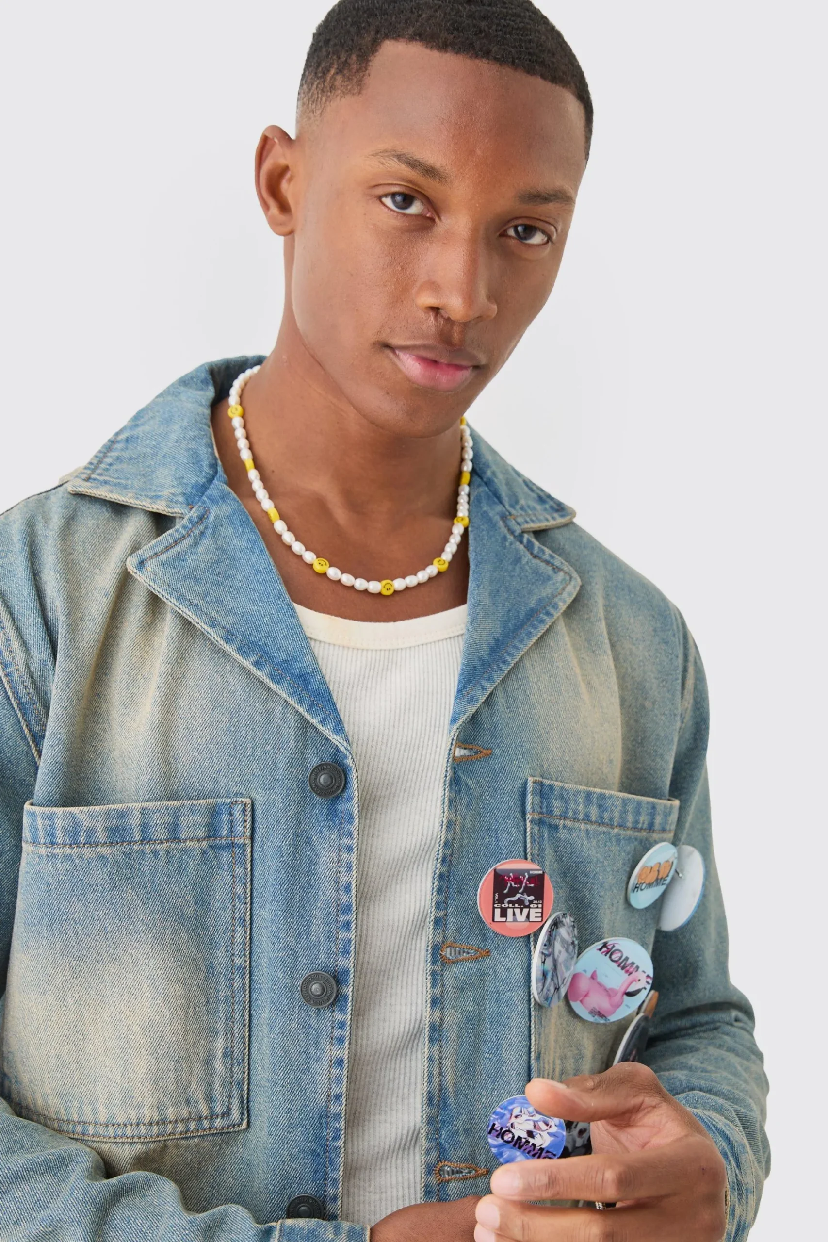 boohooMAN Badge Detail Revere Collar Denim Overshirt | UK| Shirts|Jeans