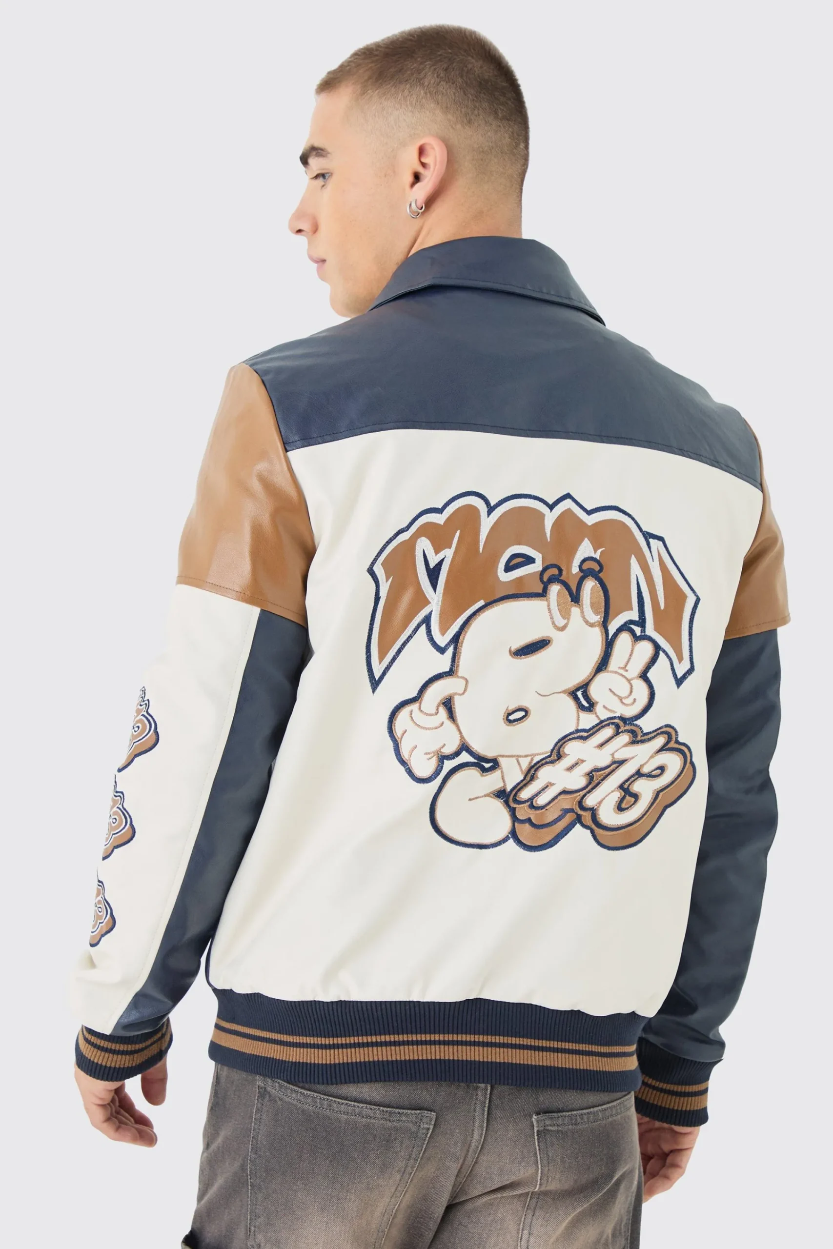 boohooMAN Badge Detail Colour Block Pu Varsity Jacket In | UK| Coats & Jackets
