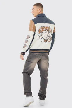 boohooMAN Badge Detail Colour Block Pu Varsity Jacket In | UK| Coats & Jackets