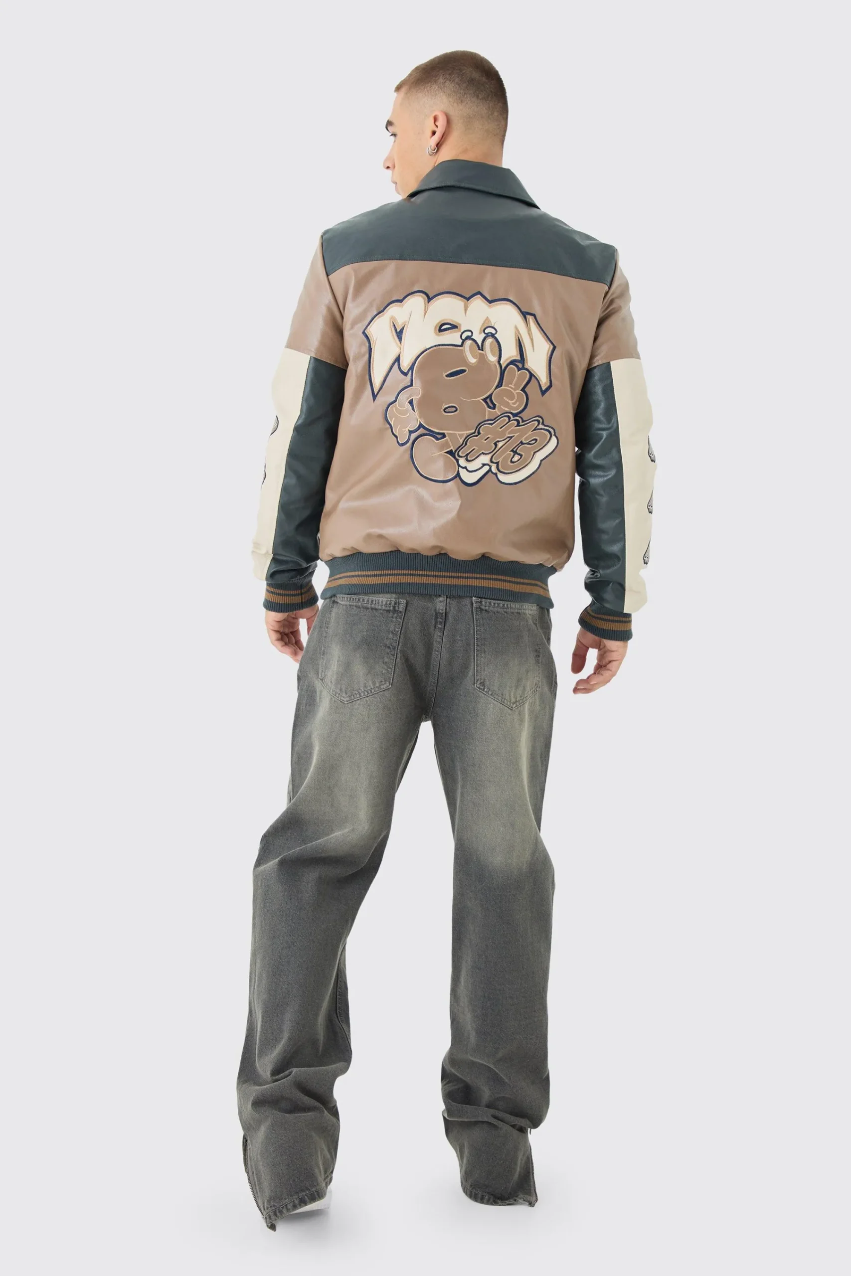 boohooMAN Badge Detail Colour Block Pu Varsity Jacket In | UK| Coats & Jackets