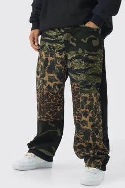 boohooMAN Baggy Camo & Leopard Patchwork Twill Trousers | UK| Trousers|Jeans