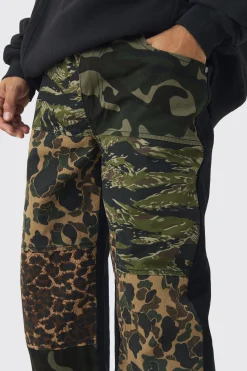 boohooMAN Baggy Camo & Leopard Patchwork Twill Trousers | UK| Trousers|Jeans