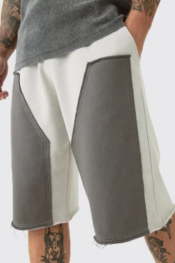 boohooMAN Baggy Carpenter Panel Frayed Edge Applique Jorts | UK| Shorts