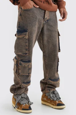 boohooMAN Baggy Fit Acid Wash Cargo Jeans | UK| Jeans