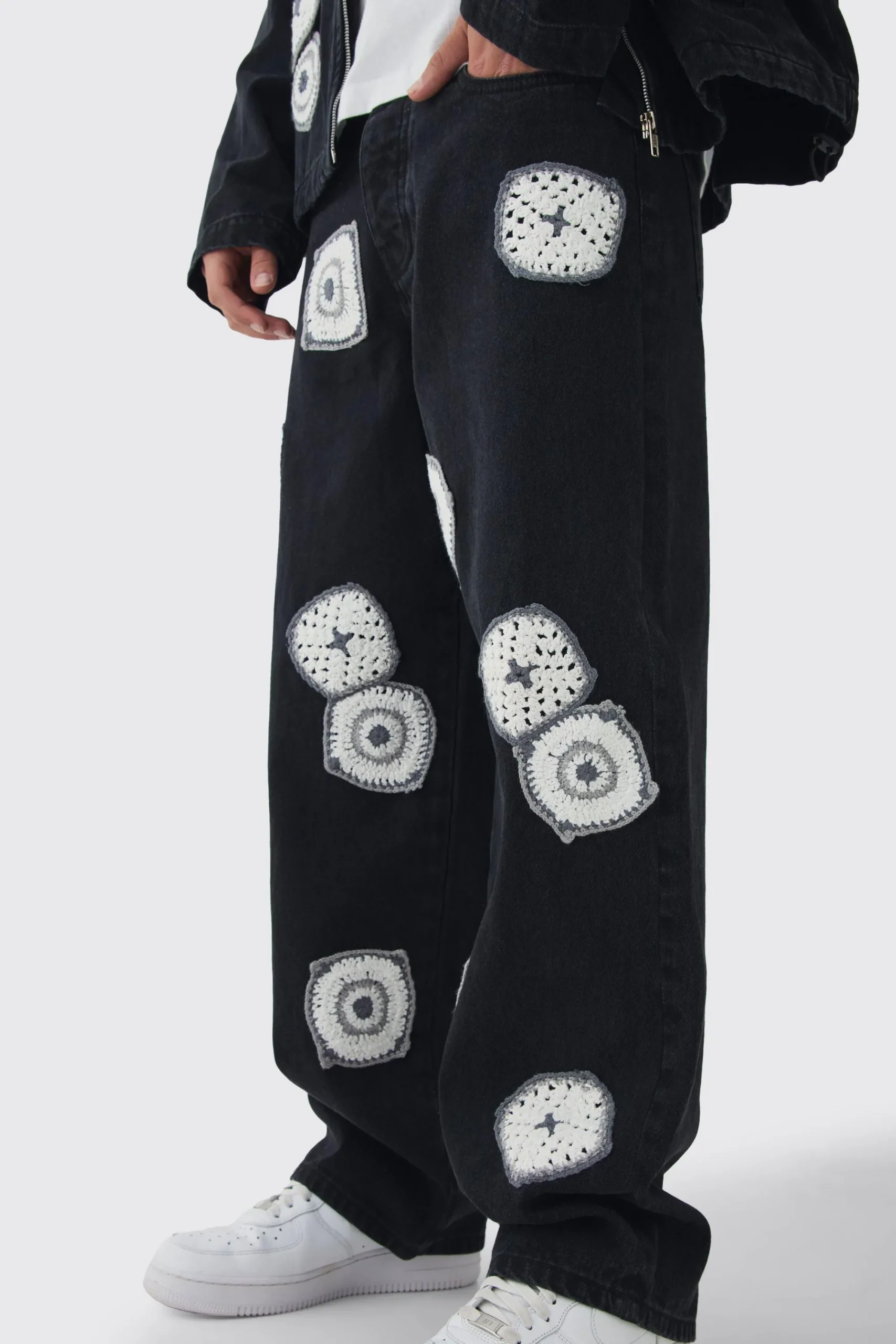 boohooMAN Baggy Fit Crochet Denim Jeans | UK| Trousers|Jeans