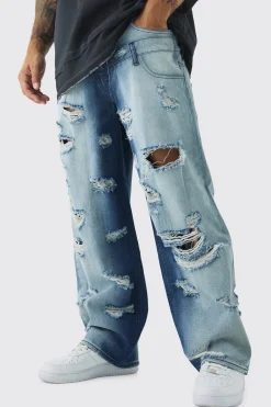 boohooMAN Baggy Fit Double Boxer Waistband All Over Ripped Jeans | UK| Jeans