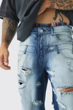 boohooMAN Baggy Fit Double Boxer Waistband All Over Ripped Jeans | UK| Jeans
