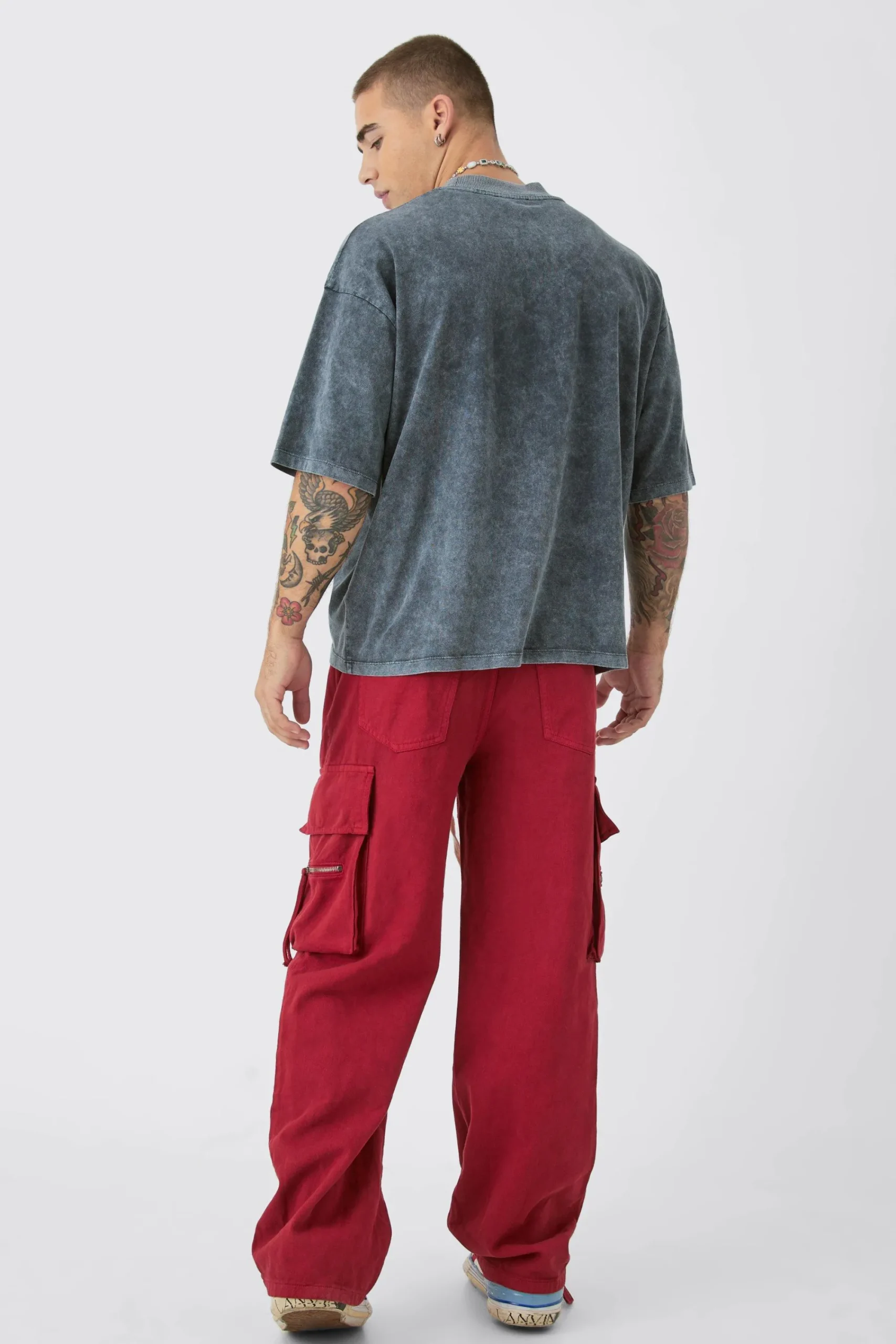 boohooMAN Baggy Fit Elasticated Waist Extended Drawcord Cargo Trousers | UK| Trousers|Cargos
