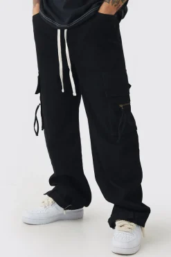 boohooMAN Baggy Fit Elasticated Waist Extended Drawcord Cargo Trousers | UK| Trousers|Cargos