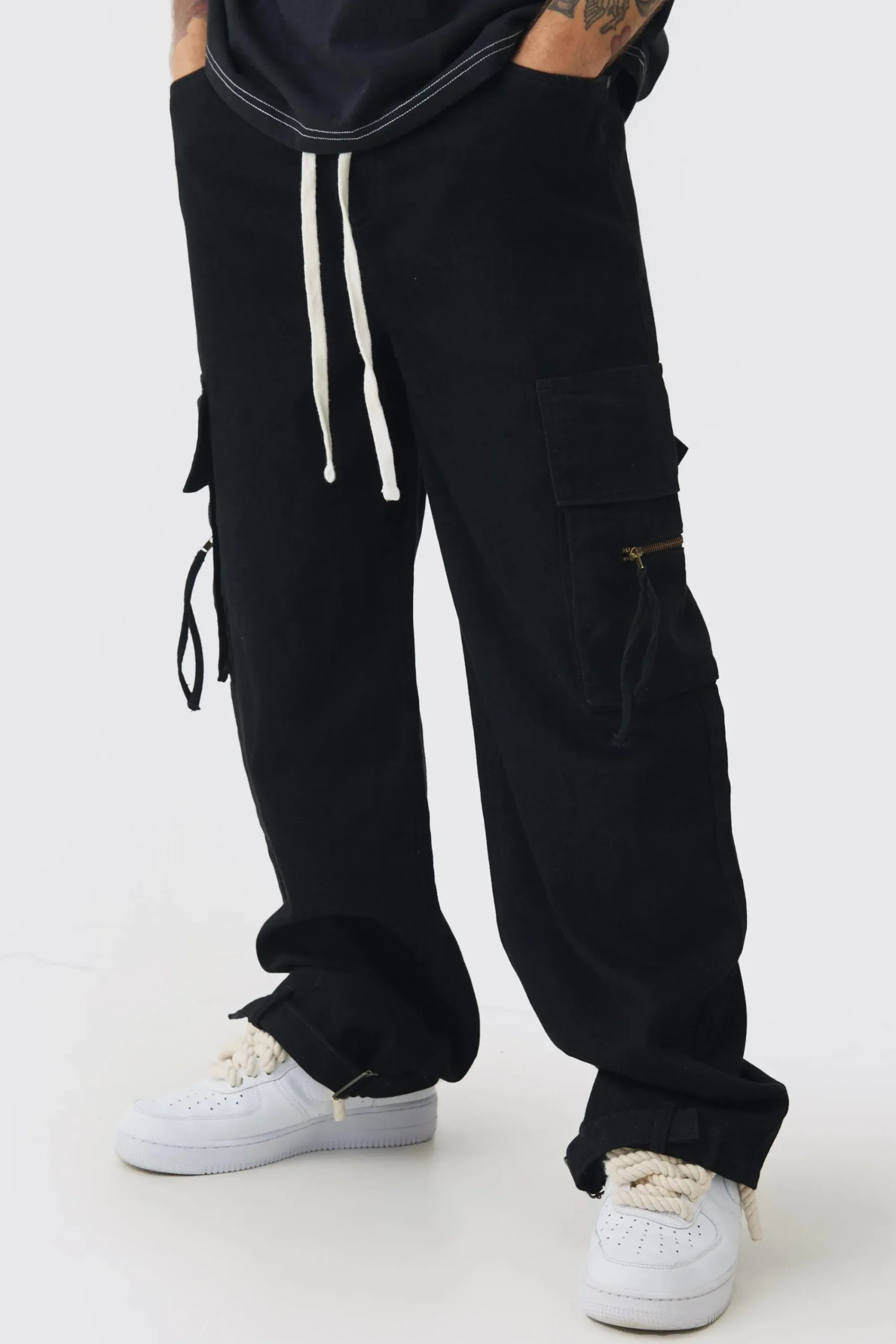 boohooMAN Baggy Fit Elasticated Waist Extended Drawcord Cargo Trousers | UK| Trousers|Cargos