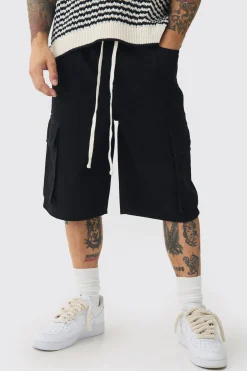 boohooMAN Baggy Fit Elasticated Waist Extended Drawcord Cargo Shorts | UK| Shorts