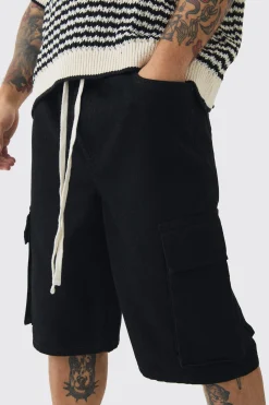 boohooMAN Baggy Fit Elasticated Waist Extended Drawcord Cargo Shorts | UK| Shorts
