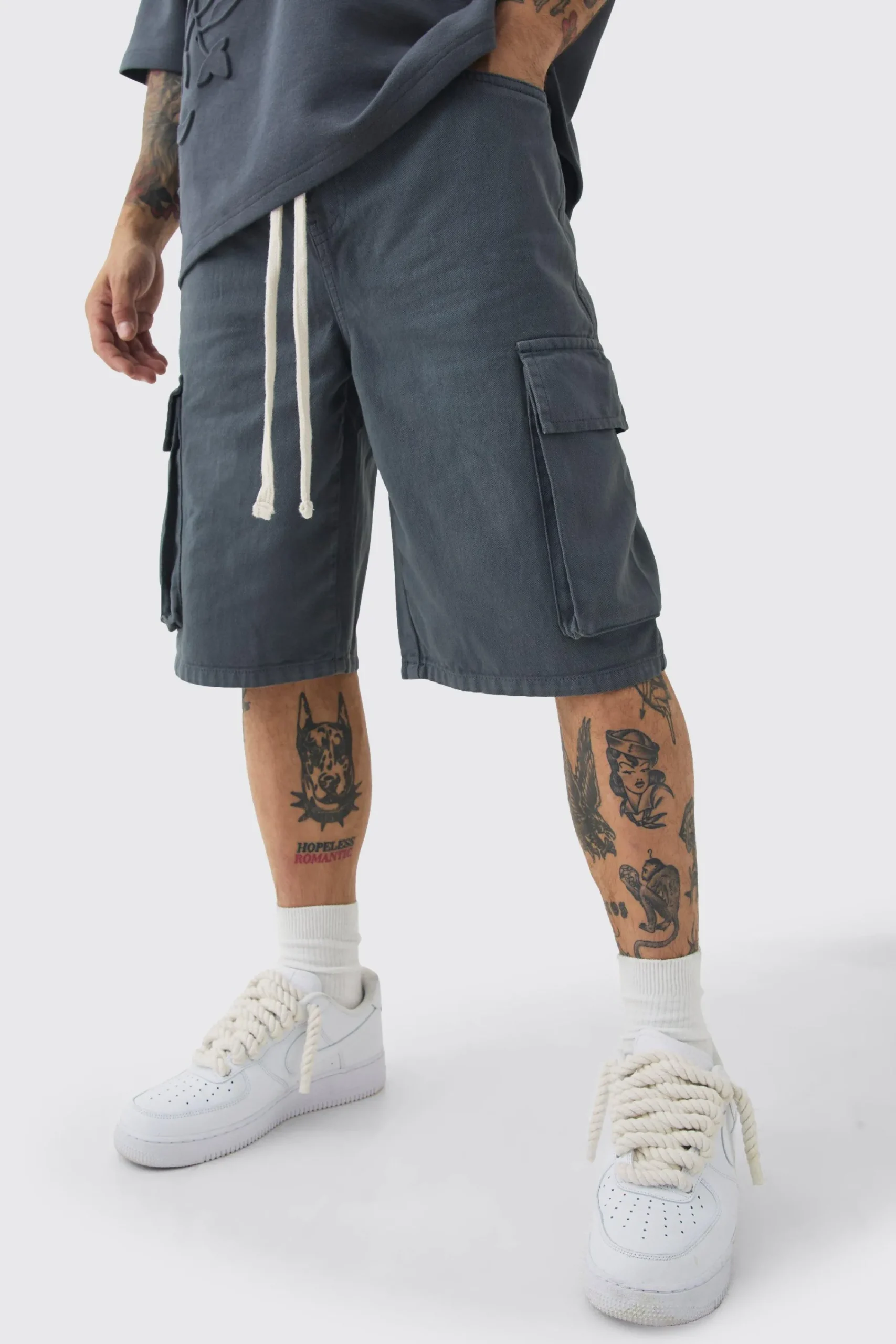 boohooMAN Baggy Fit Elasticated Waist Extended Drawcord Cargo Shorts | UK| Shorts