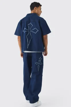 boohooMAN Baggy Fit Raw Edge Denim Cross Applique Jeans | UK| Trousers|Jeans