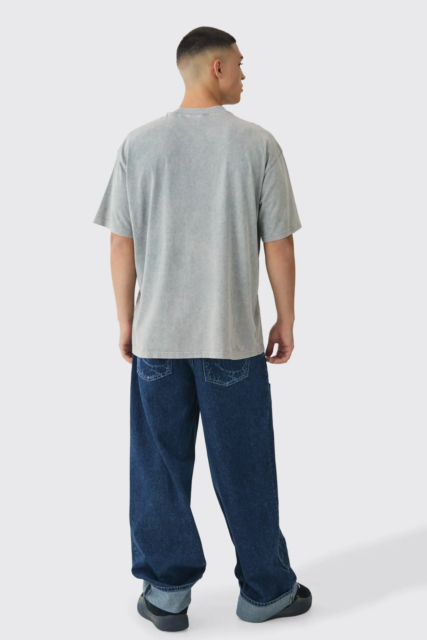 boohooMAN Baggy Fit Rigid Barbed Wire Laser Print Carpenter Jeans | UK| Jeans