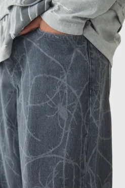 boohooMAN Baggy Fit Rigid Barbed Wire Laser Print Jeans | UK| Sets & Co-Ords|Jeans