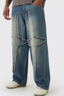 boohooMAN Baggy Fit Rigid Large Distressed Star Jeans | UK| Trousers|Jeans