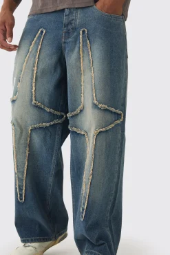 boohooMAN Baggy Fit Rigid Large Distressed Star Jeans | UK| Trousers|Jeans