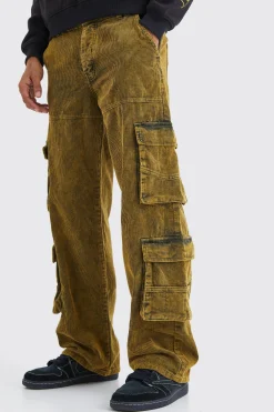 boohooMAN Baggy Multi Pocket Acid Wash Corduroy Cargo Trouser | UK| Trousers