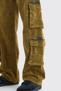 boohooMAN Baggy Multi Pocket Acid Wash Corduroy Cargo Trouser | UK| Trousers