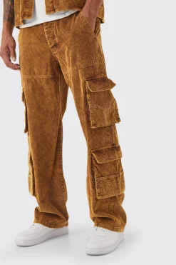 boohooMAN Baggy Multi Pocket Acid Wash Cord Cargo Trouser | UK| Trousers|Cargos