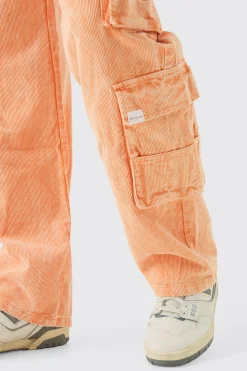 boohooMAN Baggy Multi Pocket Acid Wash Cord Trouser In | UK| Trousers
