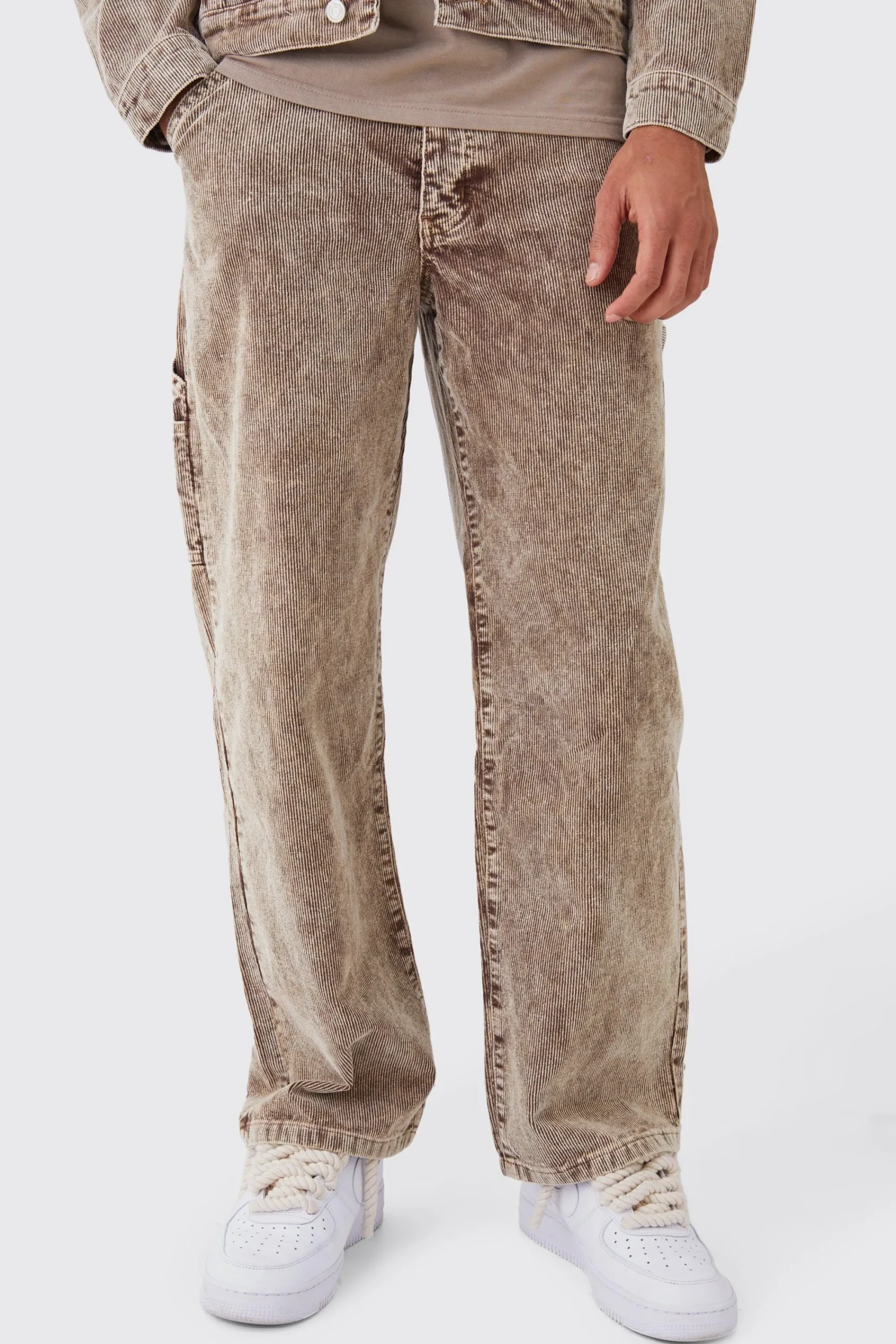 boohooMAN Baggy Rigid Acid Wash Cord Trousers In | UK| Trousers