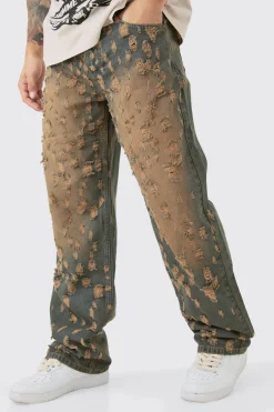 boohooMAN Baggy Rigid All Over Distressed Jeans In | UK| Trousers|Jeans