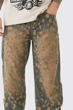 boohooMAN Baggy Rigid All Over Distressed Jeans In | UK| Trousers|Jeans