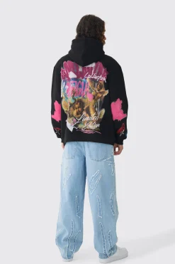 boohooMAN Baggy Rigid All Over Raw Edge Applique Jeans | UK| Trousers|Jeans