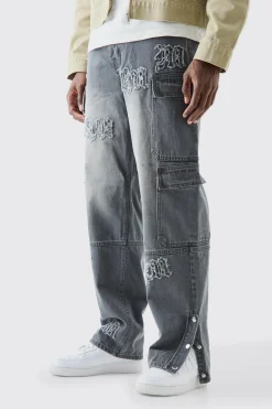 boohooMAN Baggy Rigid Bm Applique Multi Pocket Cargo Jeans In | UK| Trousers|Jeans