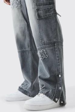 boohooMAN Baggy Rigid Bm Applique Multi Pocket Cargo Jeans In | UK| Trousers|Jeans