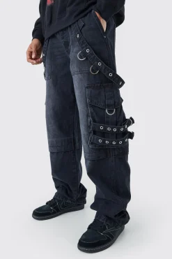 boohooMAN Baggy Rigid Cargo Strap Jeans In | UK| Trousers|Jeans