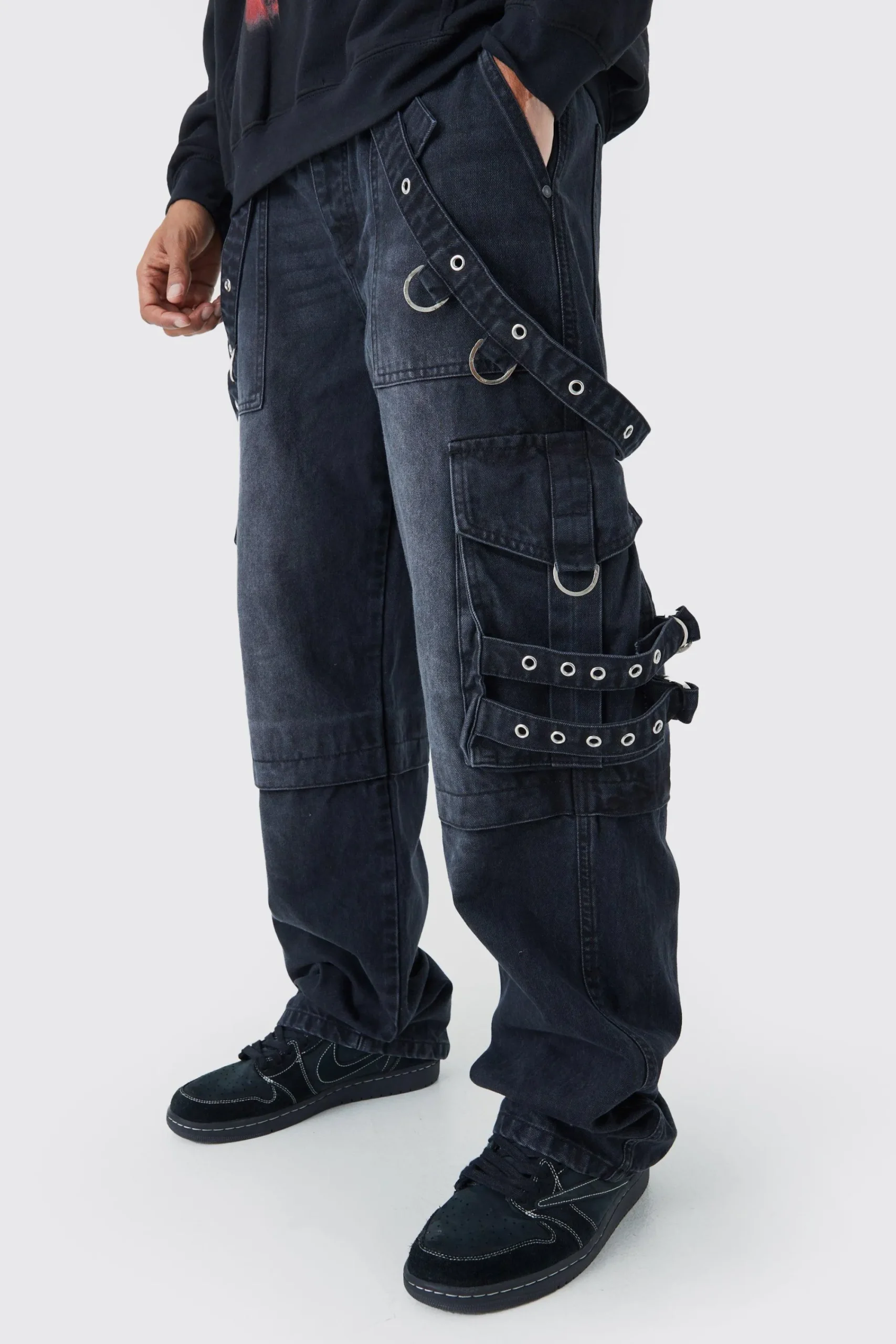 boohooMAN Baggy Rigid Cargo Strap Jeans In | UK| Trousers|Jeans