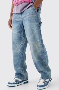 boohooMAN Baggy Rigid Carpenter Crinkle Denim Jeans In | UK| Trousers|Jeans